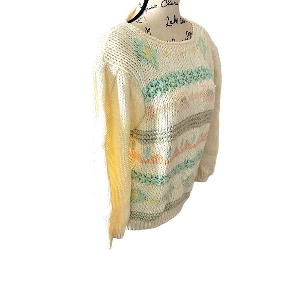 VTG Colter Bay Hand Knit Sweater Women's Pastel  Pattern Puff Sleeve Lrg - Picture 4 of 9